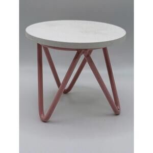 1:6 Scale Mini Side Table White Wood Top Pink Metal Hairpin Legs, Dollhouse